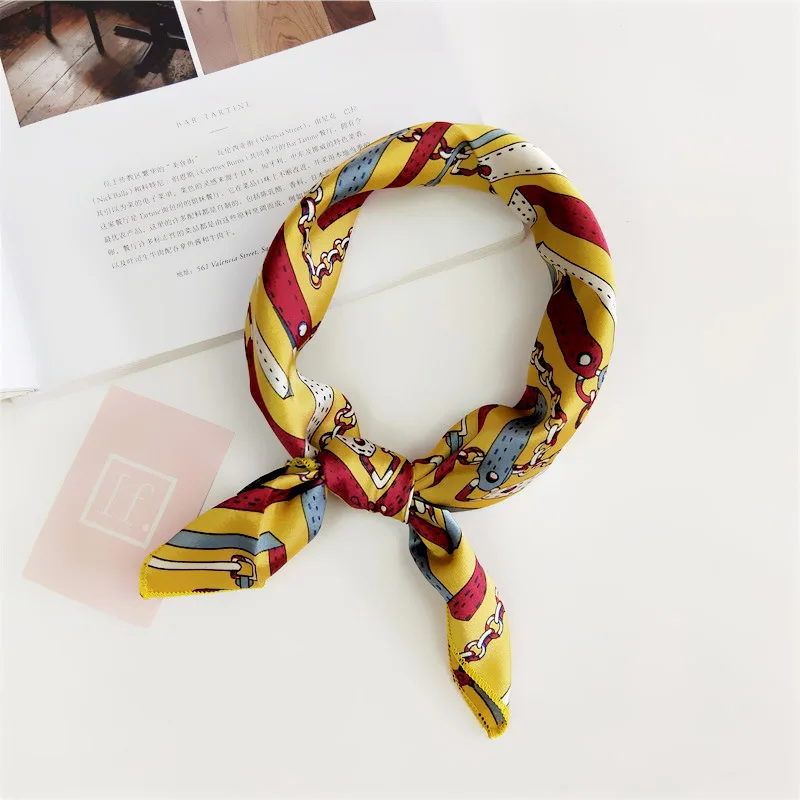 

Echarpe Foulard Femme Women Head Scarves Soft Silk Feel Satin Square Neckerchief Scarf Print Floral Bandana Accessories