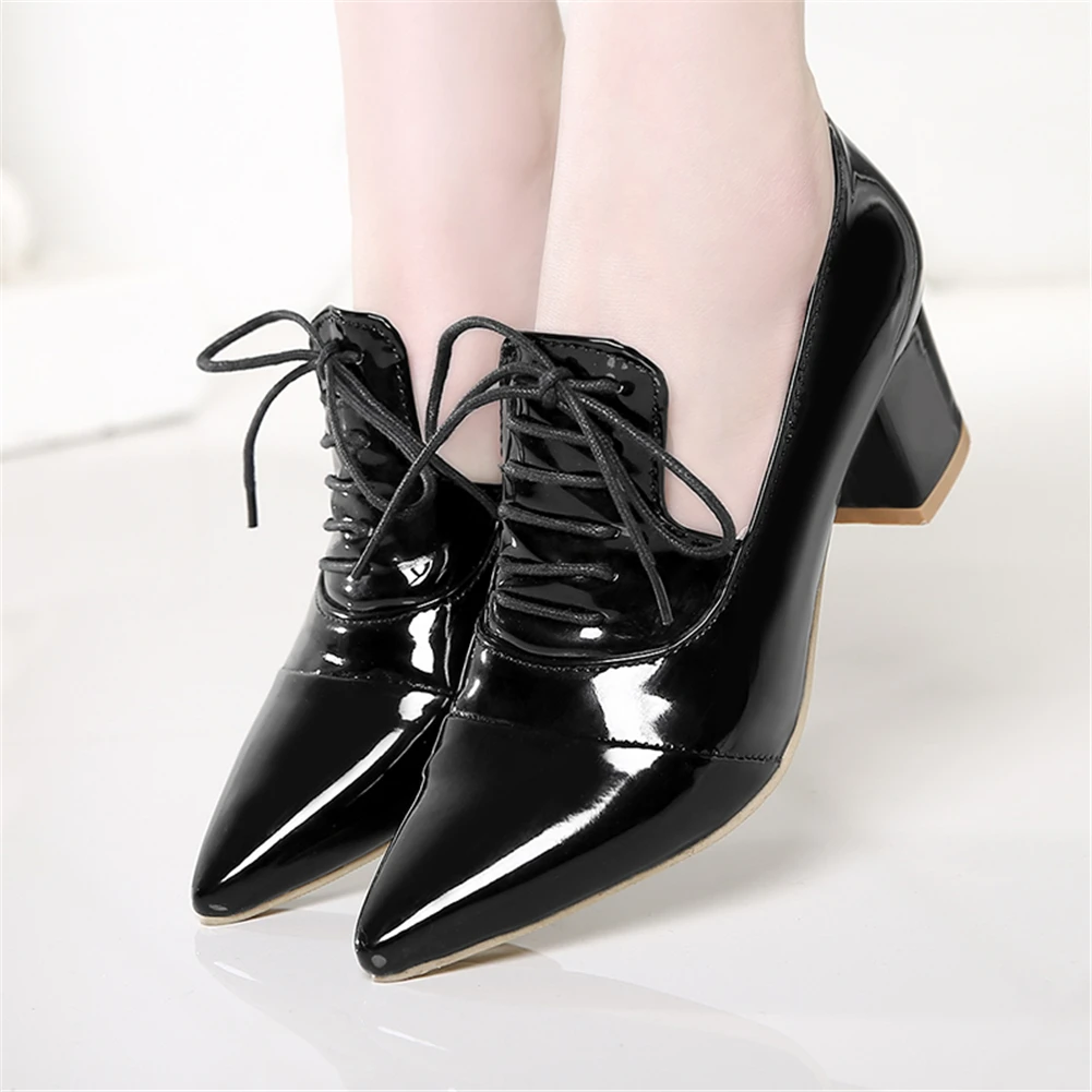 BONJOMARISA/; большие размеры 31-45; ; элегантные женские черные туфли-лодочки на высоком каблуке; женские офисные туфли из лакированной искусственной кожи с острым носком