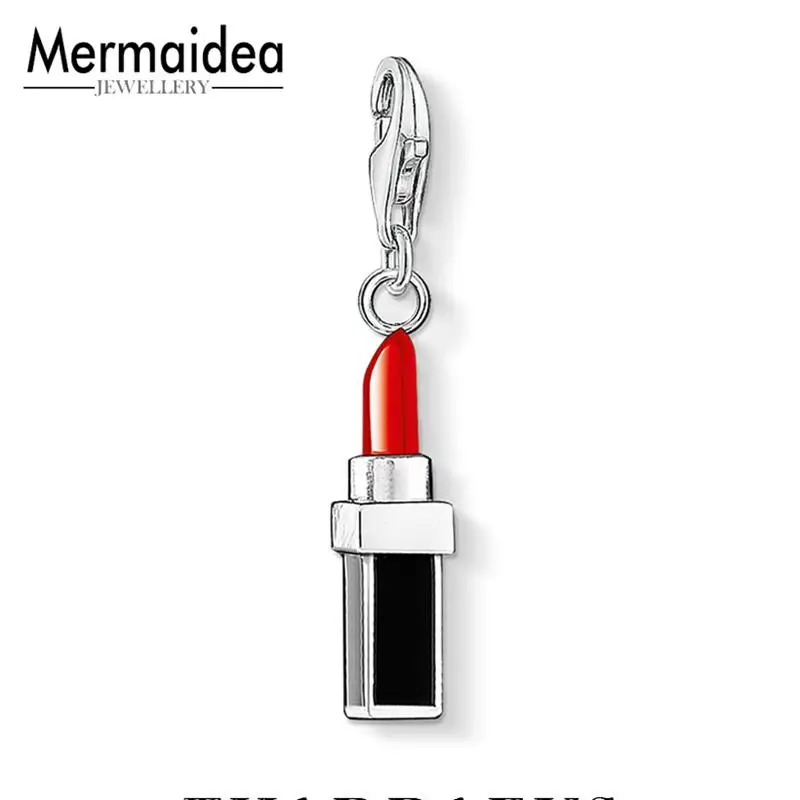 

Fashion Hot Red Oil Drop Sexy Lipsticker Charm Pendants DIY 925 Silver Jewelry Fit Bracelet Necklace Phone Chain Keyring Pendant