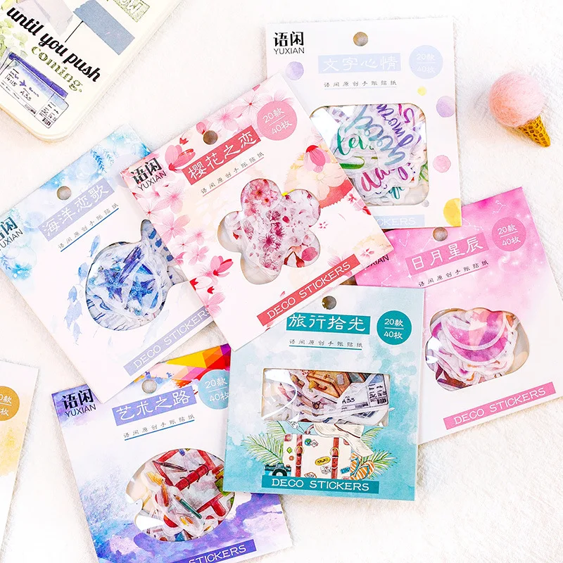 

40 Sheets Kawaii Ocean Cute Pink Stickers Bag Bullet Journal Accessories DIY Diary Decor Sticker Scrapbooking School Stationery