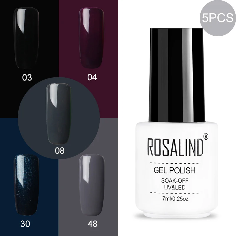 RC-5GELS-07 ROSALIND Gel Varnish Set For Manicure Hybrid Nail Art Top Coat Primer - Цвет: RC-5GELS-07