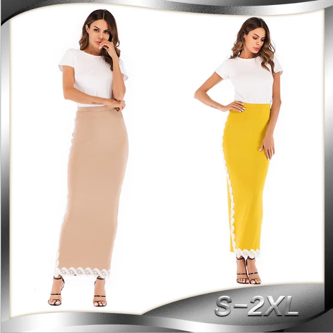 

Muslim Abaya Women Lace Skirt Bodycon Bottoms Jupe Musulmane High Waist Pencil Skirt Ramadan Islamic Clothing Party Long Skirts