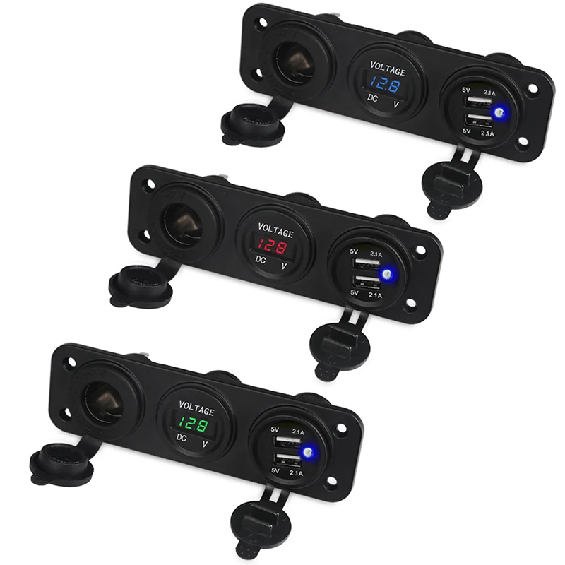 12 V/24 V автомобиль Зарядное устройство мотоцикл Plug Dual USB адаптер-Разветвитель Прикуривателя Цифровой вольтметр 3 отверстия Панель Мощность гнездо 4.2A