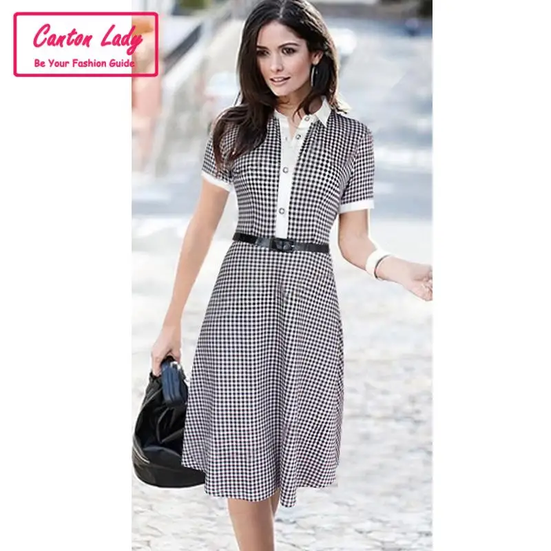 2017 Summer Plaid Polka Dots Elegant Belted A Line Dresses Casual 2017 Summer Plaid Polka Dots Elegant Belted A Line Dresses Casual Party Work Wear Office Women Brand Plus Size Vestido De Festa In From S