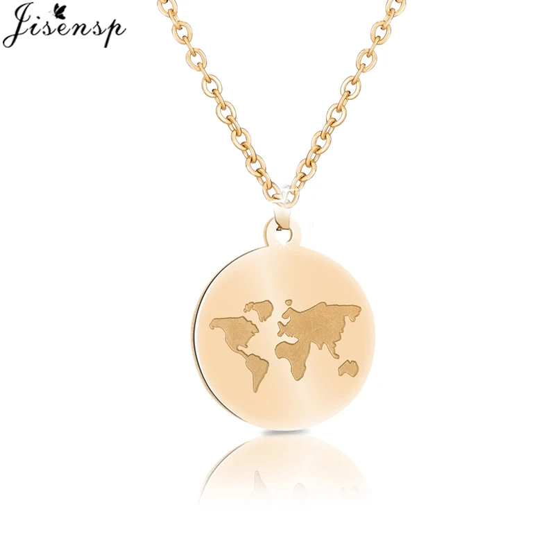

Jisensp Vintage World Map Necklace Female 2019 Round Circle Map Pendant Women Necklaces Men Fashion Geometric Jewelry Gift