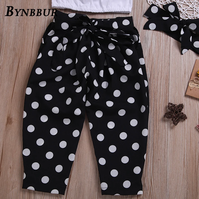 Bynbbur Tassels Top And Dot Print Pants Sets 2 Pieces Suits Girl Kids Off The Shoulder Cute Sets Cute Baby Girls 2019 Summer New