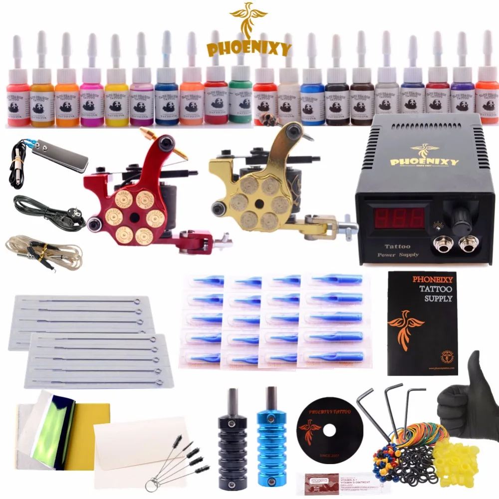 

Complete Tattoo Machine Set 20 Colors Inks Set Black Power Supply Permanent Makeup Body Art Accessories Professional Tattoo Kit