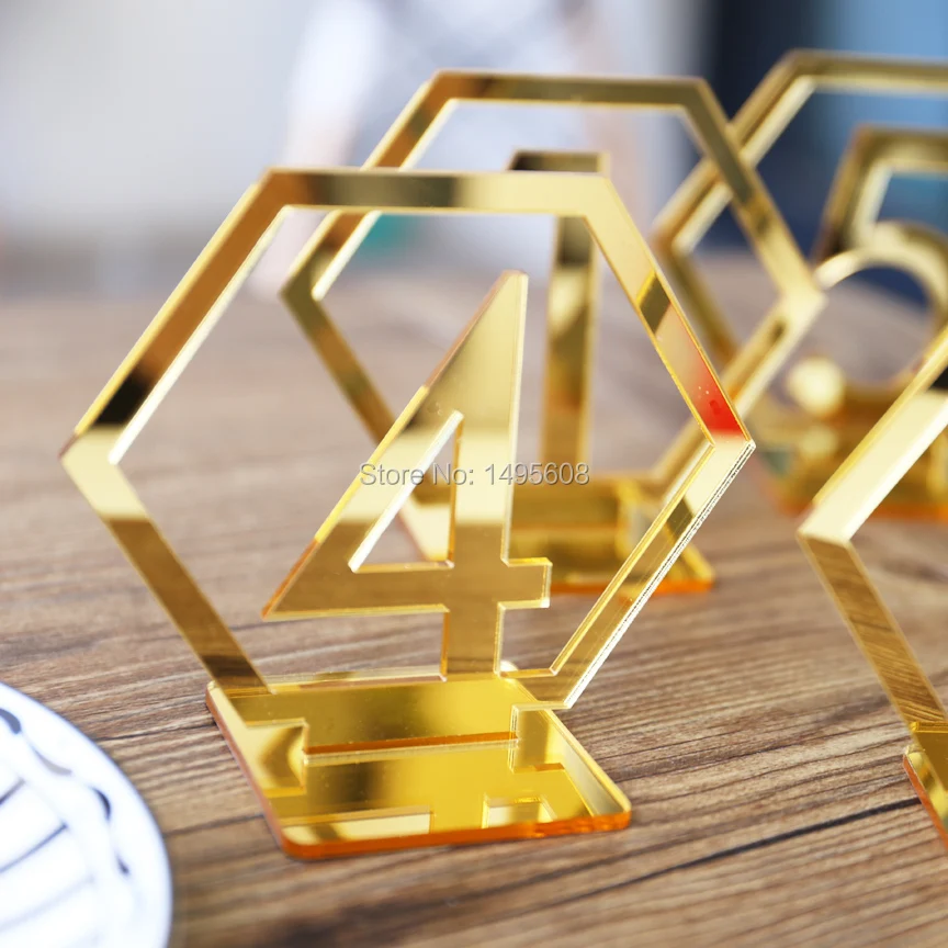 Hexagon Table Number Signs for Wedding Party Decor,silver or Gold Acrylic Number,Roman Numerals Geometric Boho Centerpiece