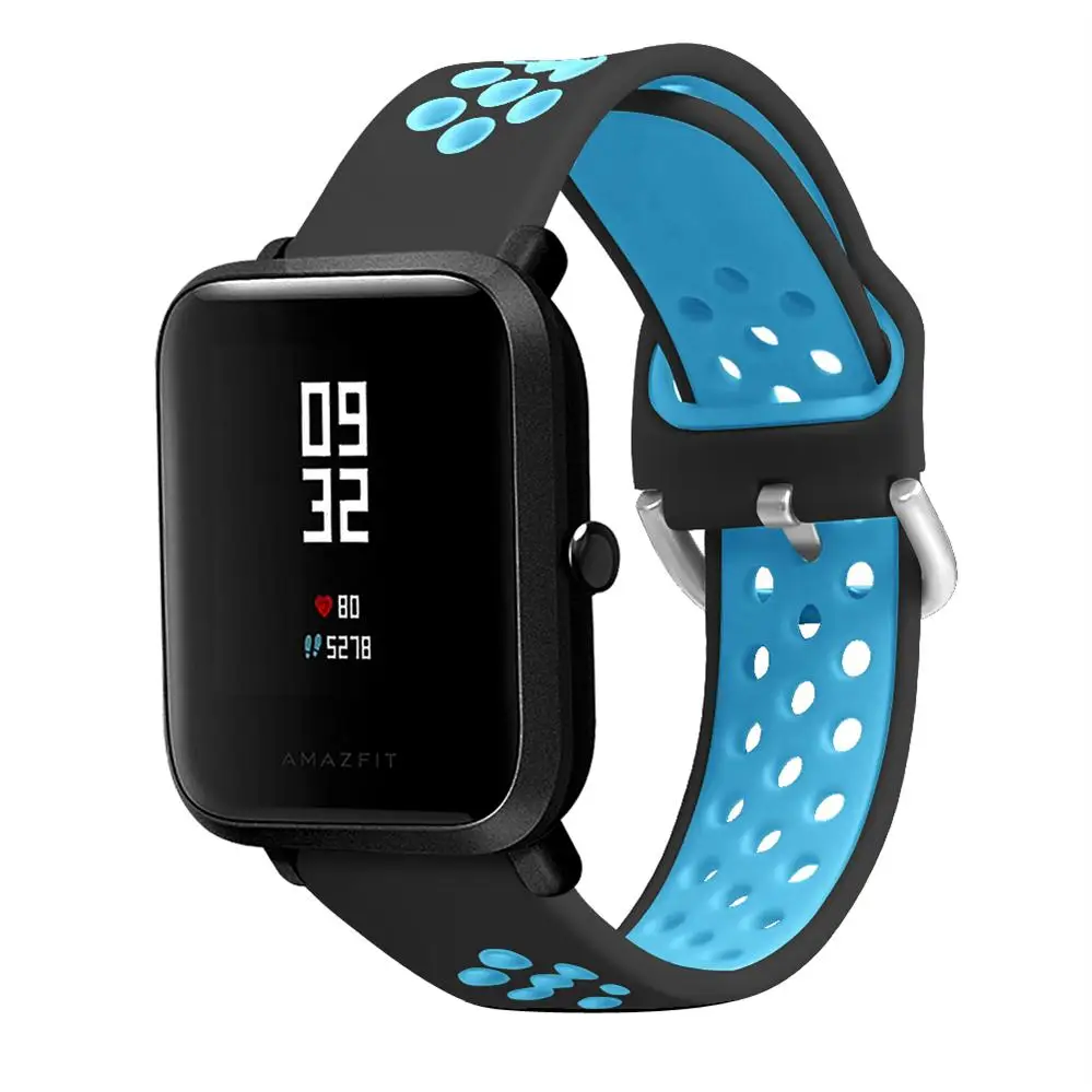 FIFATA силиконовый цветной ремешок для часов для Huami Amazfit Bip Смарт-часы для 20 мм браслет для смарт-часов Замена аксессуаров - Цвет: Black Blue