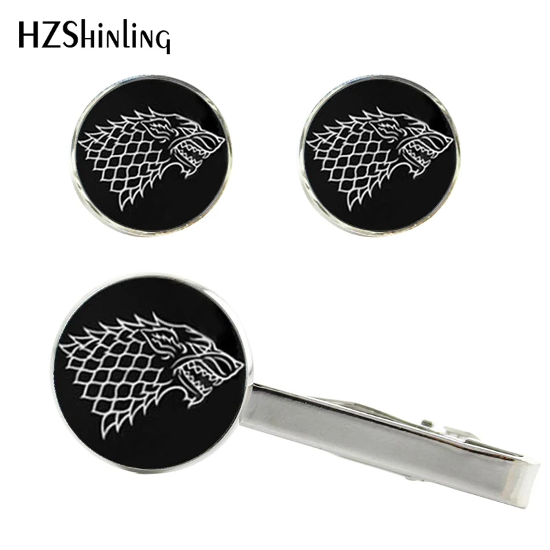 

2017 New House of Stark Clip and Cufflink Set Game of Thrones Cufflinks Silver Cuffs Glass Cabochon Clips Gifts For Men CT-007
