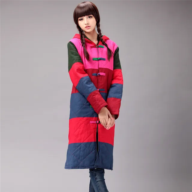Cheap BOHOCHIC Original Hoodies Vintage Ethnic Chinese Frog Loosen Cotton Parka Spliced Plus Size Winter Women Clothing AS0010D Boho