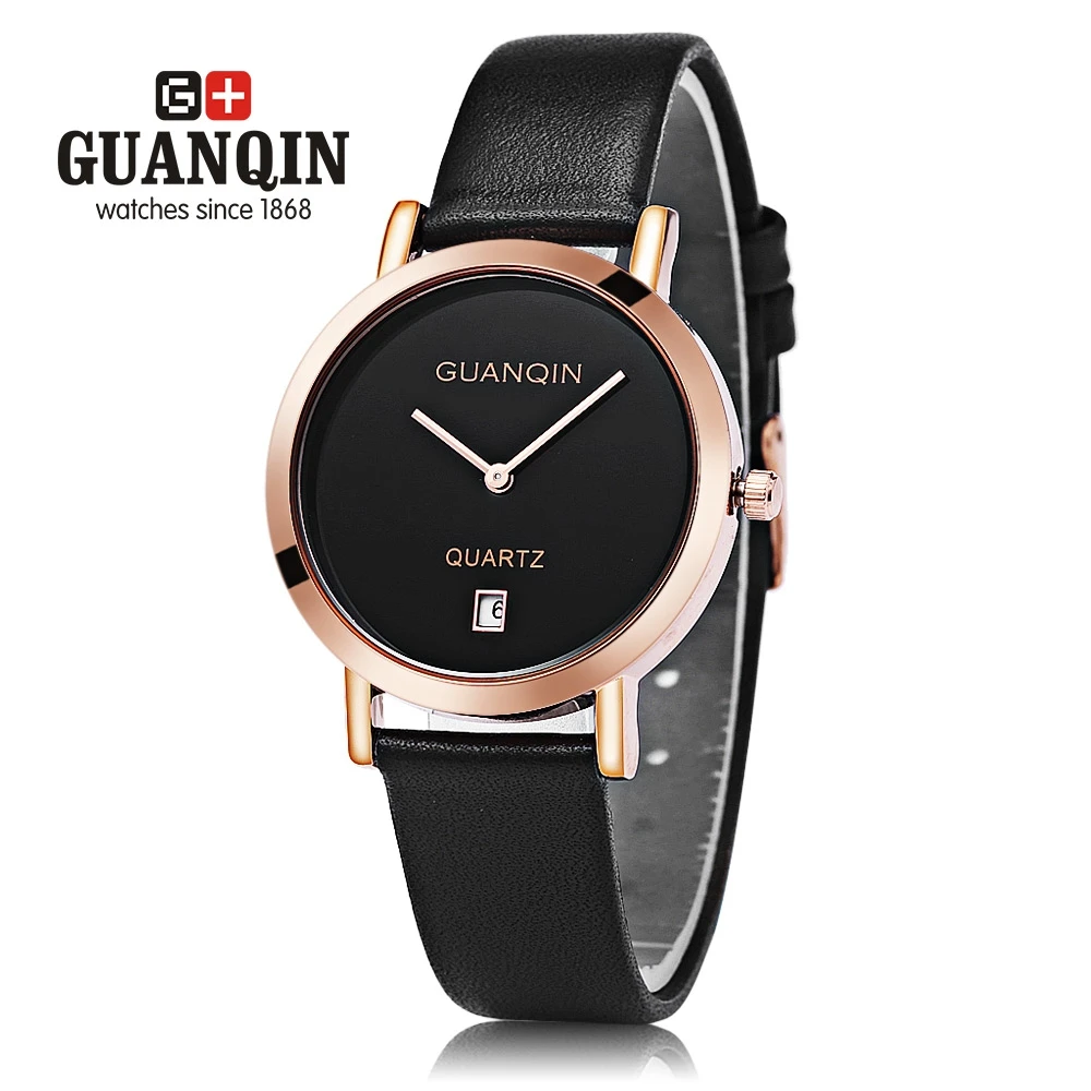 

GUANQIN GS19047 Female Leather Strap Quartz Watch Date Display Ultra-thin Dial Wristwatch for Women