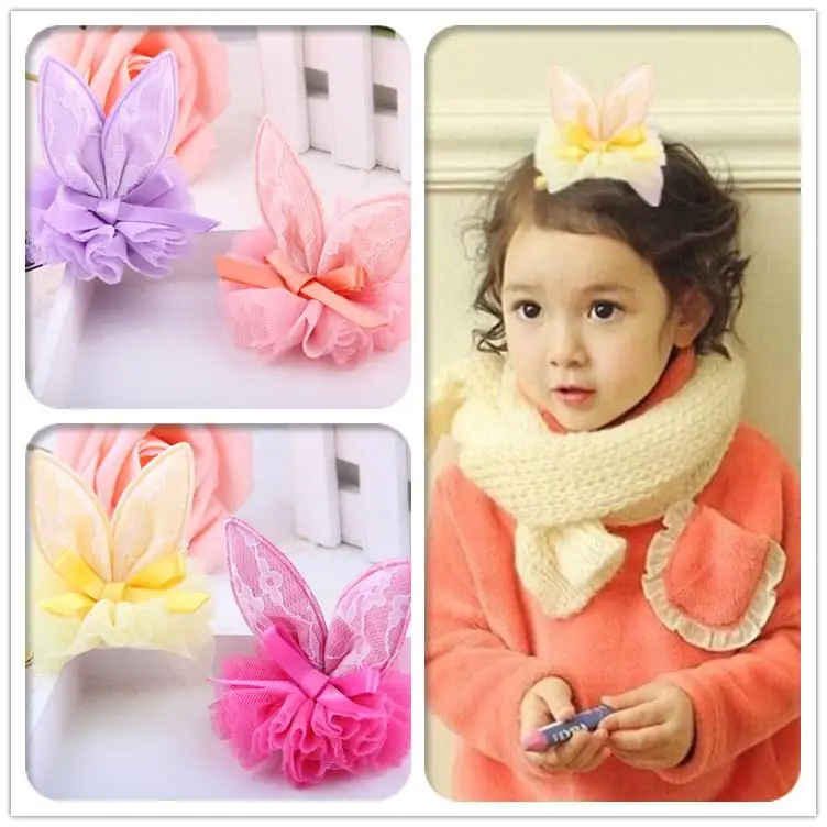2017 New Baby Hairpin Barrettes Girl Lace Rabbit Ears Bow Safe Hair