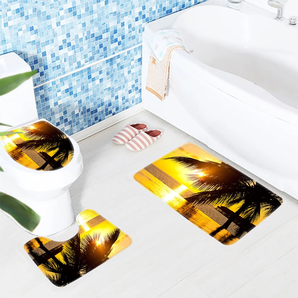 3 Stucke Badezimmer Mat Set Strand Bora Sonnenuntergang Palme Bad