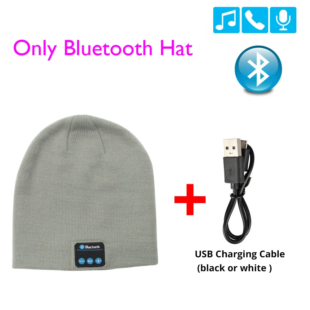 Bluetooth наушники зимняя шапка теплая шапочка музыкальная шапка с перчатками беспроводные Bluetooth наушники динамик с микрофоном спортивная шапка гарнитура - Цвет: Only Grey Hat