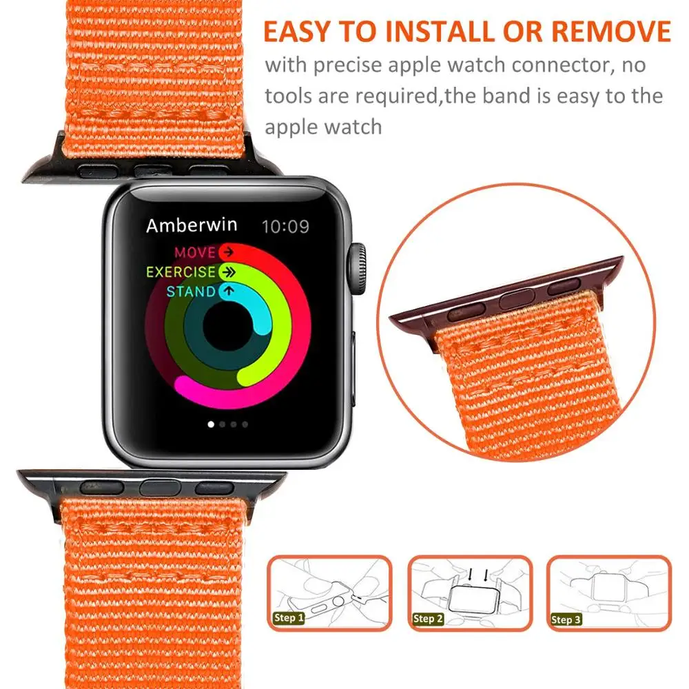 Ремешок нейлоновый для apple watch band 4 44 мм 40 Воздухопроницаемый браслет мужских и