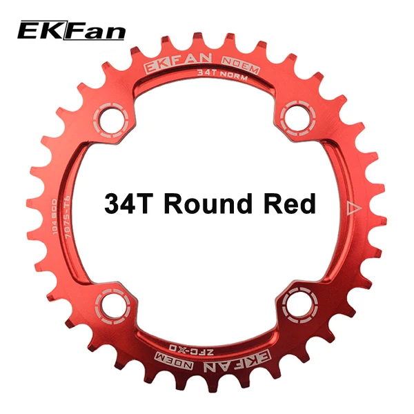 Высокое качество EKFan 104BCD кольцо цепи велосипеда 32 T/34 T/36 T узкая широкая круглая овальная велосипедная цепь 7075-T6 MTB велосипедная цепь колеса - Цвет: 34T Round Red
