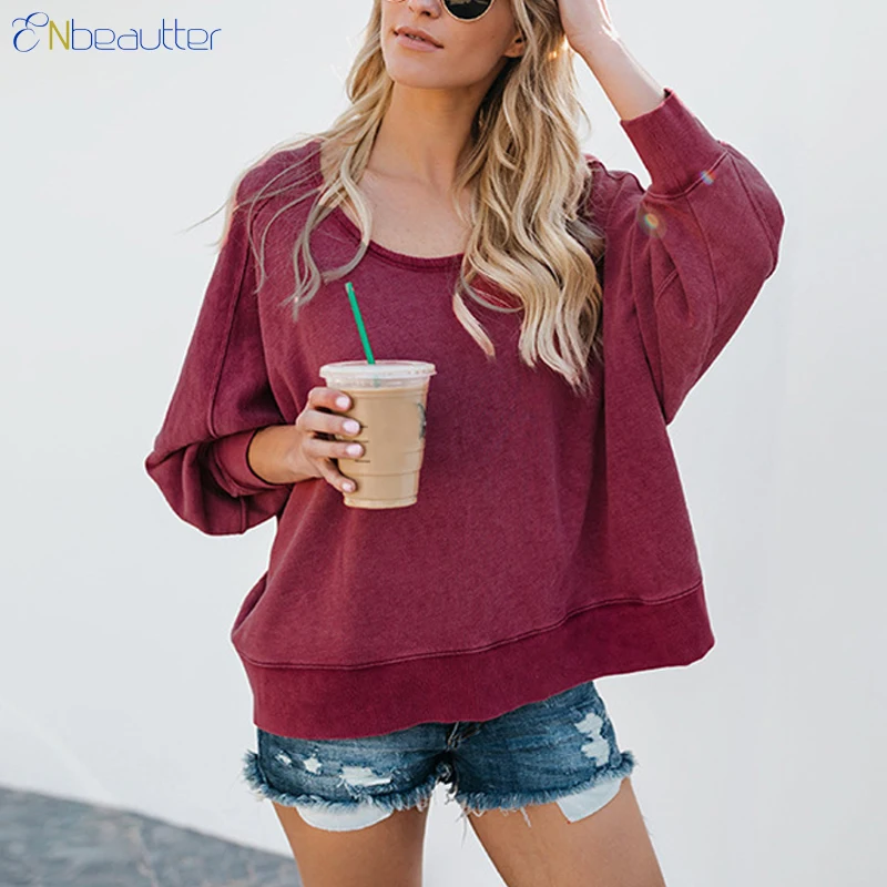 ENbeautter Hoodies Women 2018 Autumn New Solid Bac...