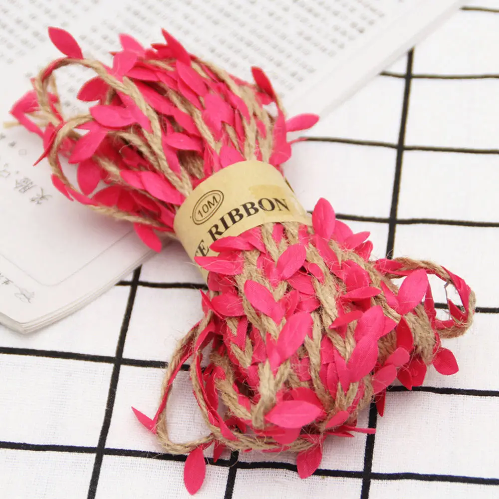 5 м/рулон красочные искусственные листья ткацкая конопляная джутовая веревка для дома Свадебные украшения для самодельного изготовления подарок поддельный цветок тканевая лента для упаковки - Цвет: Розово-красный