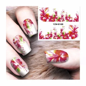 WUF 1 Sheet Flower Design Watermark Beauty Nail Art Tips Sticker Full Wraps Water Transfer Decals 8168