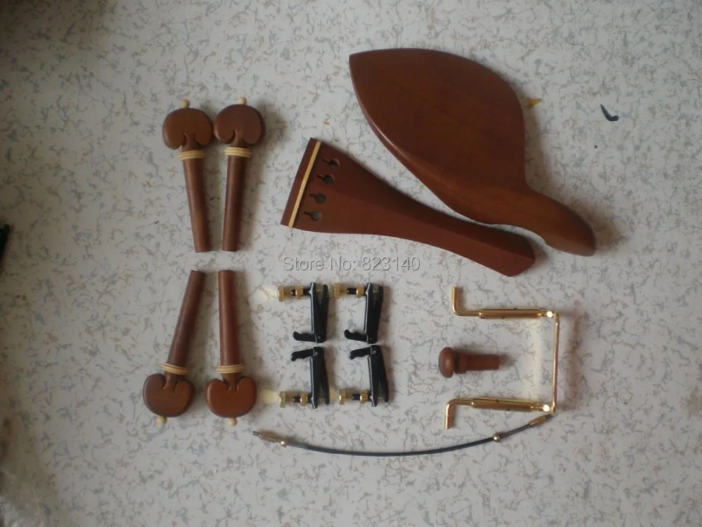 

3 Set Jujube Violin fitting 4/4 with Black & Gold fine tuner & tail gut & Gold color chin rest screw