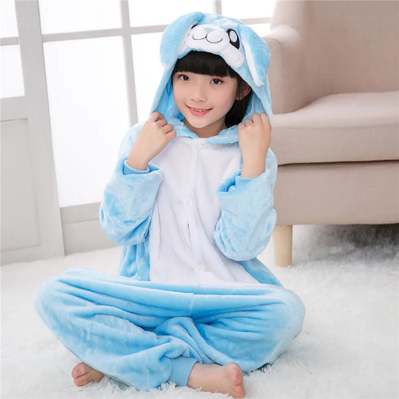 Pink Animal Big Ear Rabbit Kigurumi Bunny Character Pajamas Kids Onesies Girls Siamese For Animal Fox Cosplay Halloween Costumes