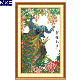 

NKF Wealth Peacocks Pattern DIY Handmade Craft Needlework Cross Stitch Set Embroidery Kit Animal Design Stitching Home Decor