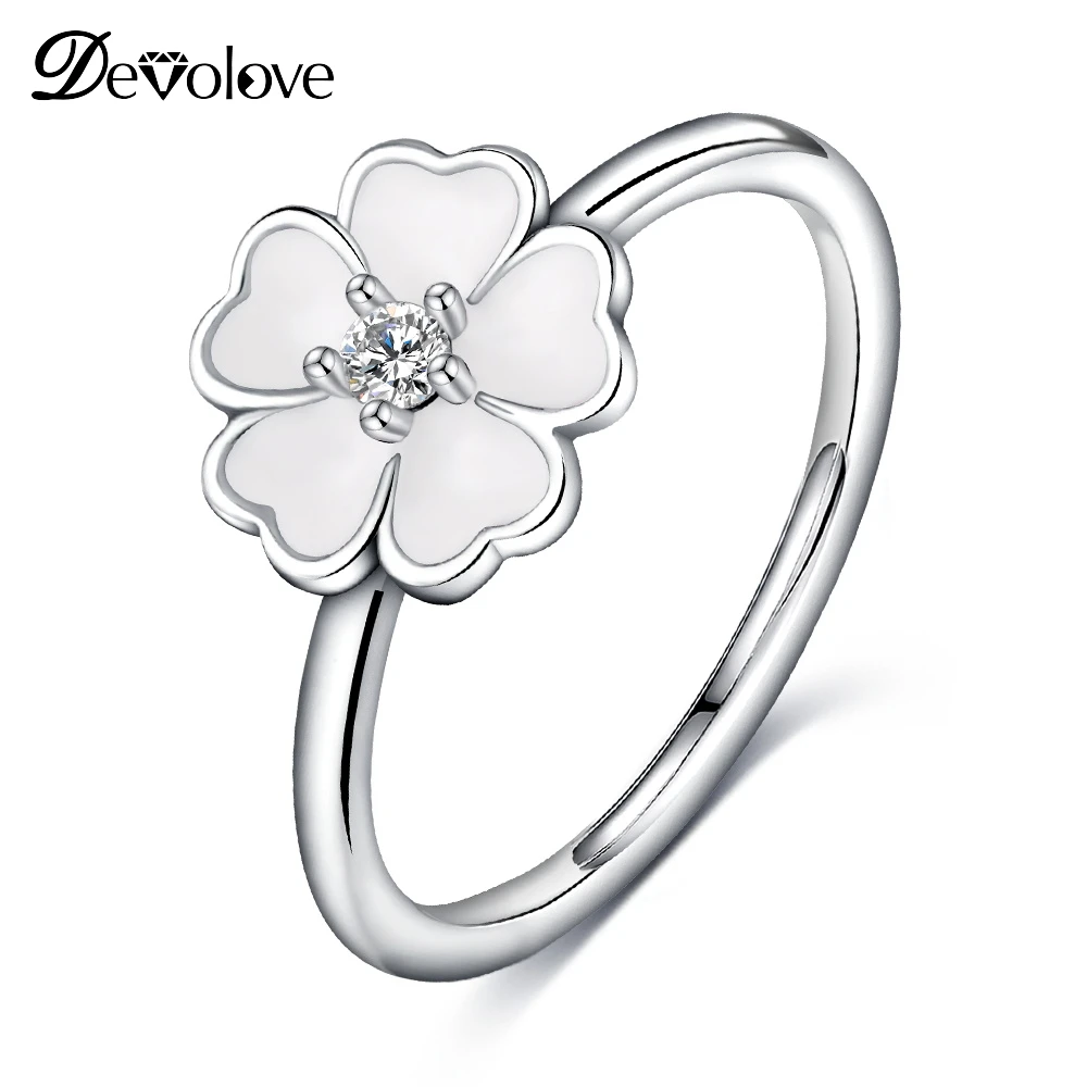 DEVOLOVE Trendy with White Enamel Flower Finger Ring Women Cheap For Party Accessories anillo CRI1103-B Dropshipping | Украшения и