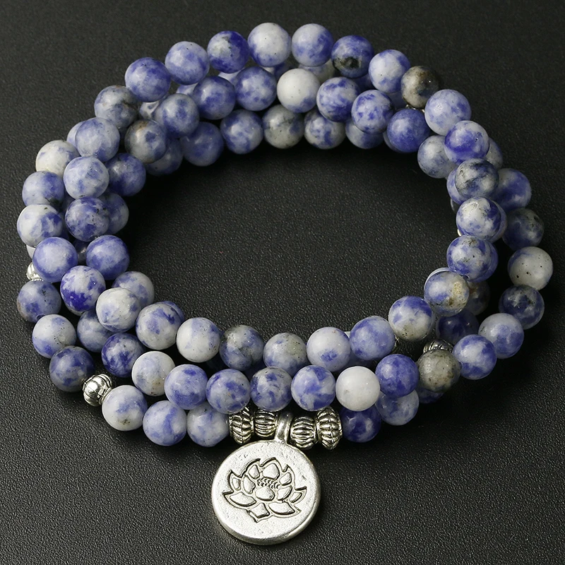 STONE OF POWER Natural Blue Point Stone bracelets OM Lotus Charm Jewelry 6mm Sodalite Bracelet Men Meditation Yoga Women Gift