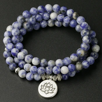 

STONE OF POWER Natural Blue Point Stone bracelets OM Lotus Charm Jewelry 6mm Sodalite Bracelet Men Meditation Yoga Women Gift