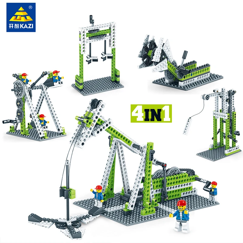 

KAZI KY1000 4 In 1 Building Blocks Mechanical Engineering Gear Sets DIY Inventor Learning Bricks Technic Education Series Toy