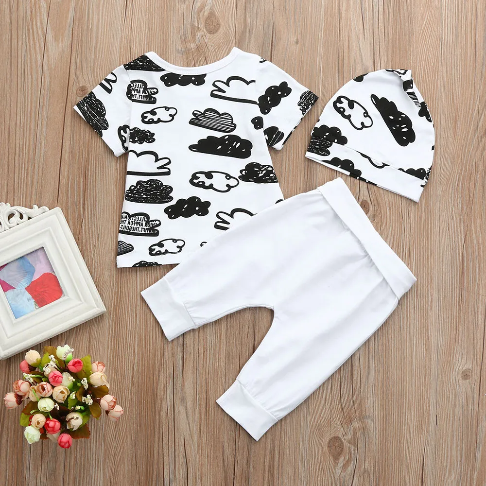 Детская одежда футболка с принтом облака для новорожденных мальчиков и девочек топ+ штаны, комплект одежды, Детский костюм из 3 предметов Горячая Распродажа,#06