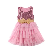 Детская Вечернее платье для девочек розовый лук дети платье-пачка Блёстки принцессы вечерние Свадебные невесты тюль платье Кружево Одежда и аксессуары для девочек