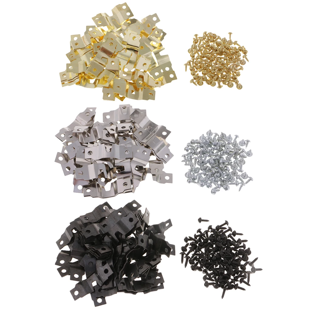50Pcs Photo Frame Accessories Picture Frame Metal Hangers, Double Holes, with 100Pcs Nails, Assorted Colors