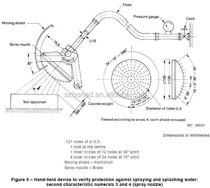 IEC60529 Рисунок 5 ручное устройство распылитель воды сопло для IPX3 IPX4 водонепроницаемый тест