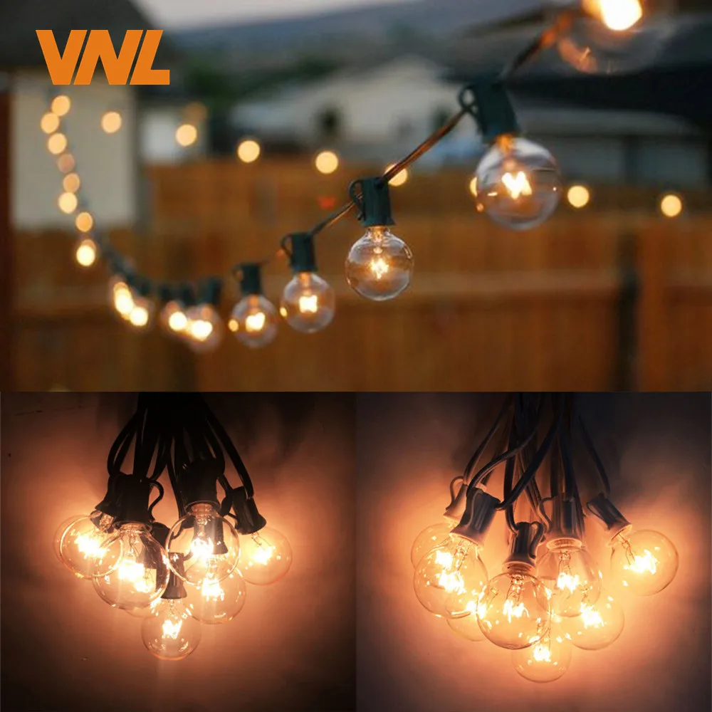 VNL G40 String Lights With 25 G40 Clear Globe Bulbs Listed For Indoor/Outdoor Vintage Backyard Wedding Decoration String Lights VNL G40 String Lights With 25 G40 Clear Globe Bulbs Listed For Indoor/Outdoor Vintage Backyard Wedding Decoration String Lights