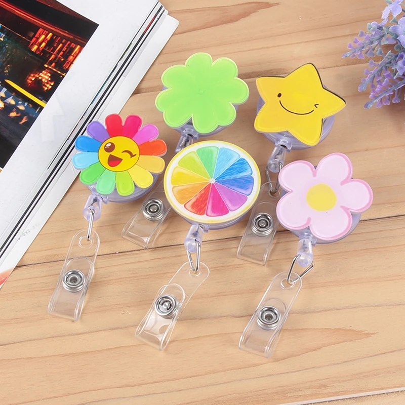 

1pc Cute Cartoon Mini Retractable Badge Reel Pull Key ID Name Card Badge Holder Buckle Name Tag Card Holders Button Maker Gifts