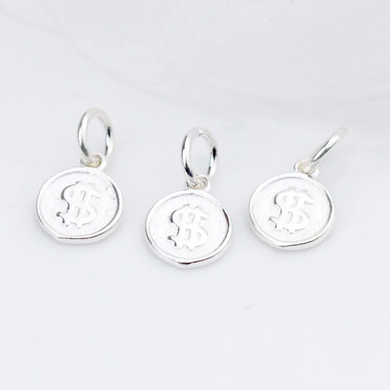 

100% 925 Sterling Silver Medallion Charms 8mm Dollar Sign Craft Loop Pendants For Ornament Making DIY Birthday Jewelry Findings