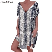 Свободное женское платье большого размера в этническом стиле с принтом, удобное Летнее мини-платье с коротким рукавом