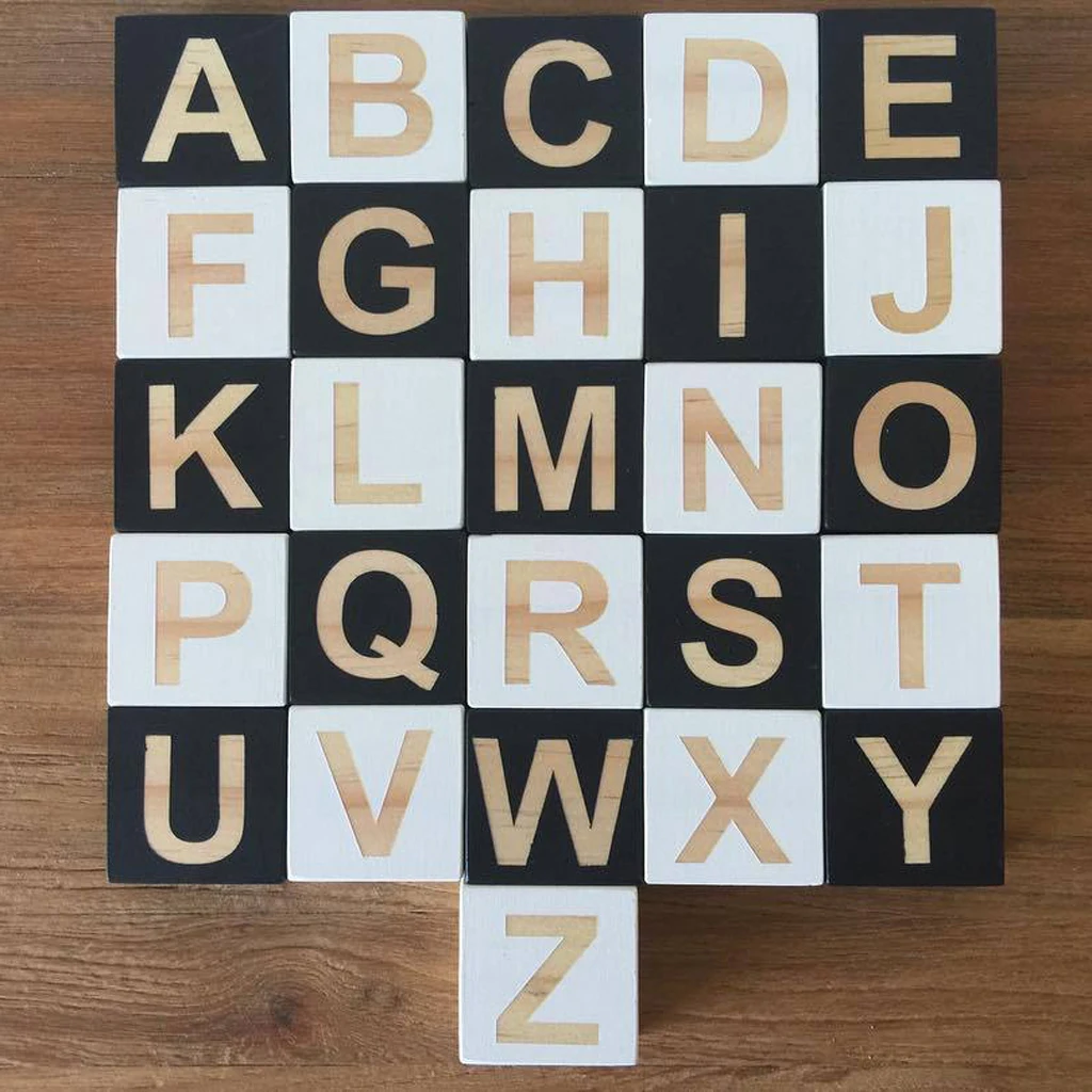 26Pcs Wooden English Alphabet Block Letters Kids Educational Game Toys Wood DIY Craft Home Wedding Party Decor Photo Prop
