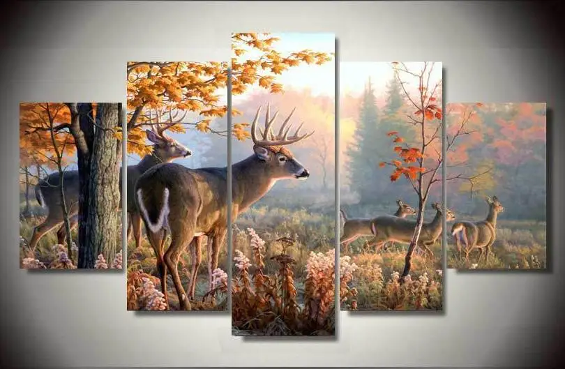 

Art Abstract Framed Framed Large Framed Two Buck Deer Wildlife Nature canvas decoration 5 pieces