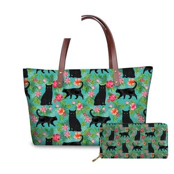 

Customized Black Cat Wine Printed Luxury Handbags Women Bags Designer Large Capacity Tote Girls Long Wallet Shoulder Bag Casual