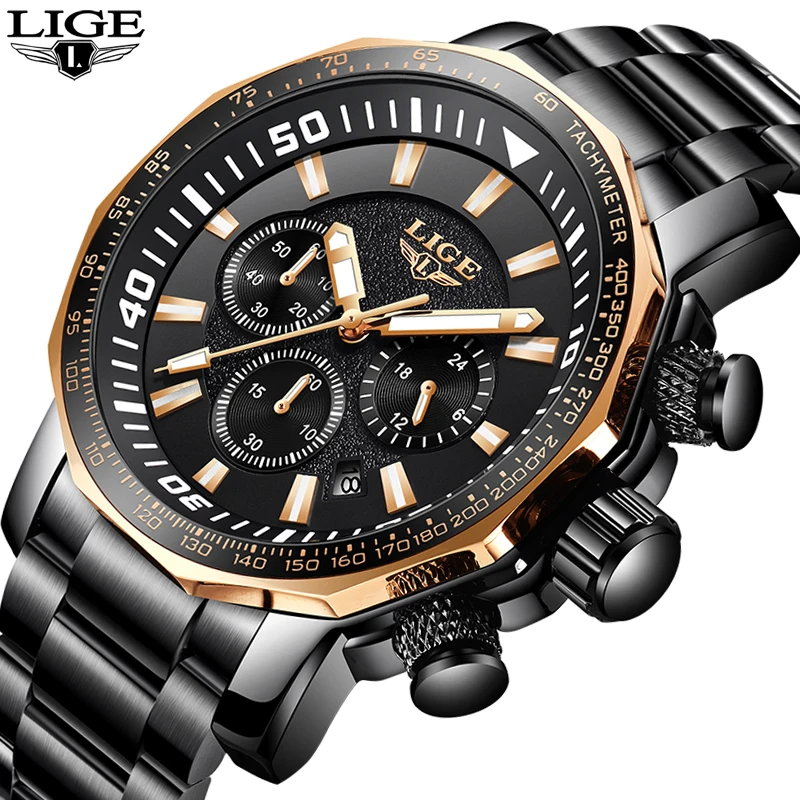 Relojes Hombre 2019New LIGE часы мужские роскошные Брендовые Часы Кварцевые спортивные военные мужские полностью Стальные наручные часы для дайвинга 30 м повседневные часы