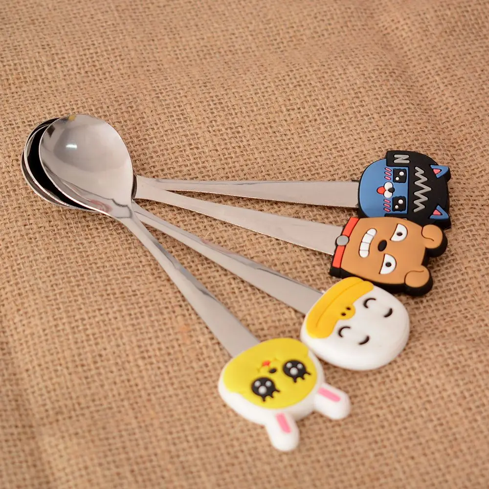 

20F# Silicone Stainless Steel Tableware Peach Duck Dog Rabbit Cartoon Coffee Spoons
