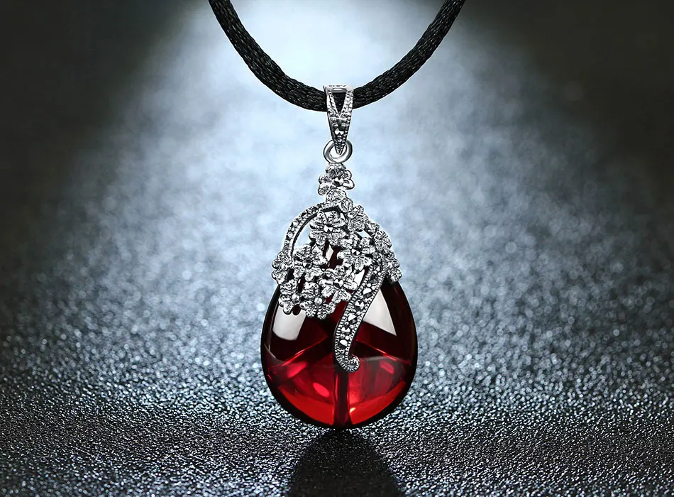 JIASHUNTAI Ретро Серебро 925 пробы Королевский натуральный красный гранат драгоценный камень халцедон кулон ожерелье ювелирные изделия для женщин Винтаж