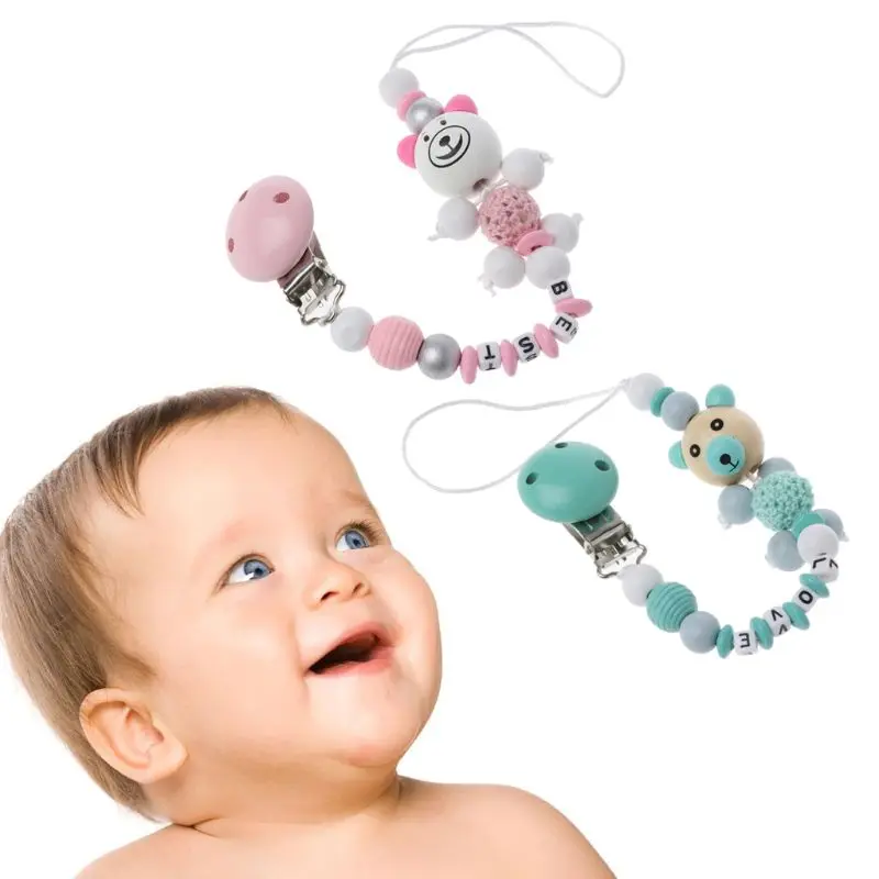 

Baby Pacifier Clip Chain Infant Boys Girls Cute Cartoon Bear Letters Toys Teether Pacifier Chain Holder Baby Nipple Feeding