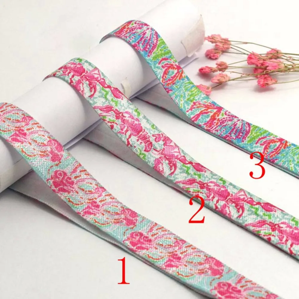 

100yards/lot 5/8" heat transfer flora flower printed foe fold over elastic for hair ties accessories wholesale