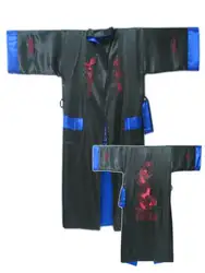 Цвет: черный, синий Реверсивный Двуликий китайских Для мужчин шелковый атлас халат кимоно Ванна платье Дракон S0001