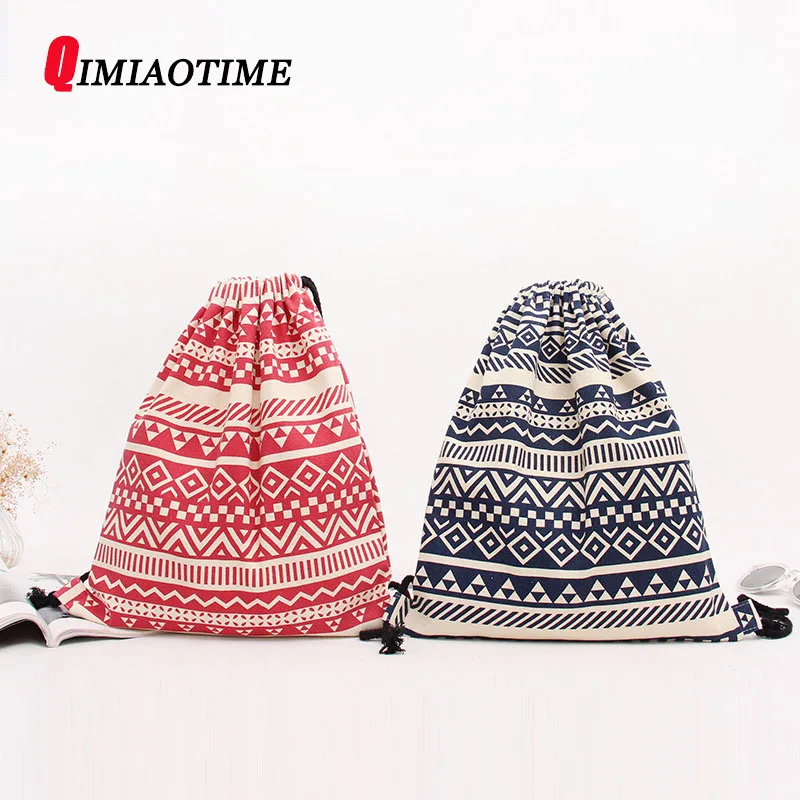Women Home Makeup Movement Polyester Beam Pocket Drawstring Bag Storage Backpack Folk Style Drawstring Cloth Back
