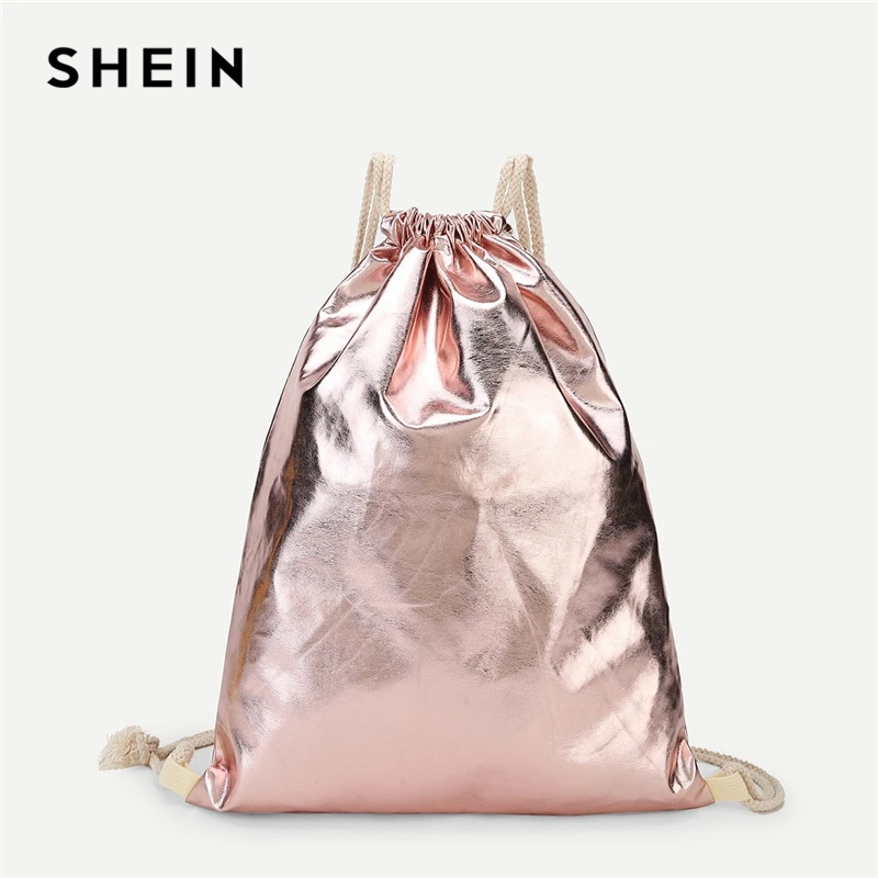 SHEIN Casual Highstreet Pink Drawstring PU Large Backpack Modern Lady
